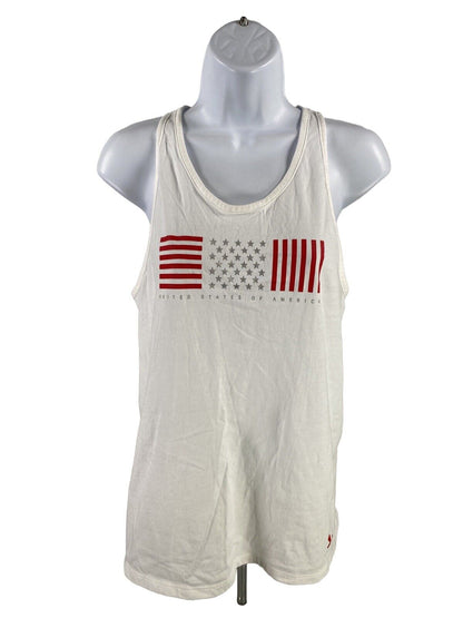 Under Armour Camiseta sin mangas blanca con espalda cruzada y corte holgado "USA" para mujer - S