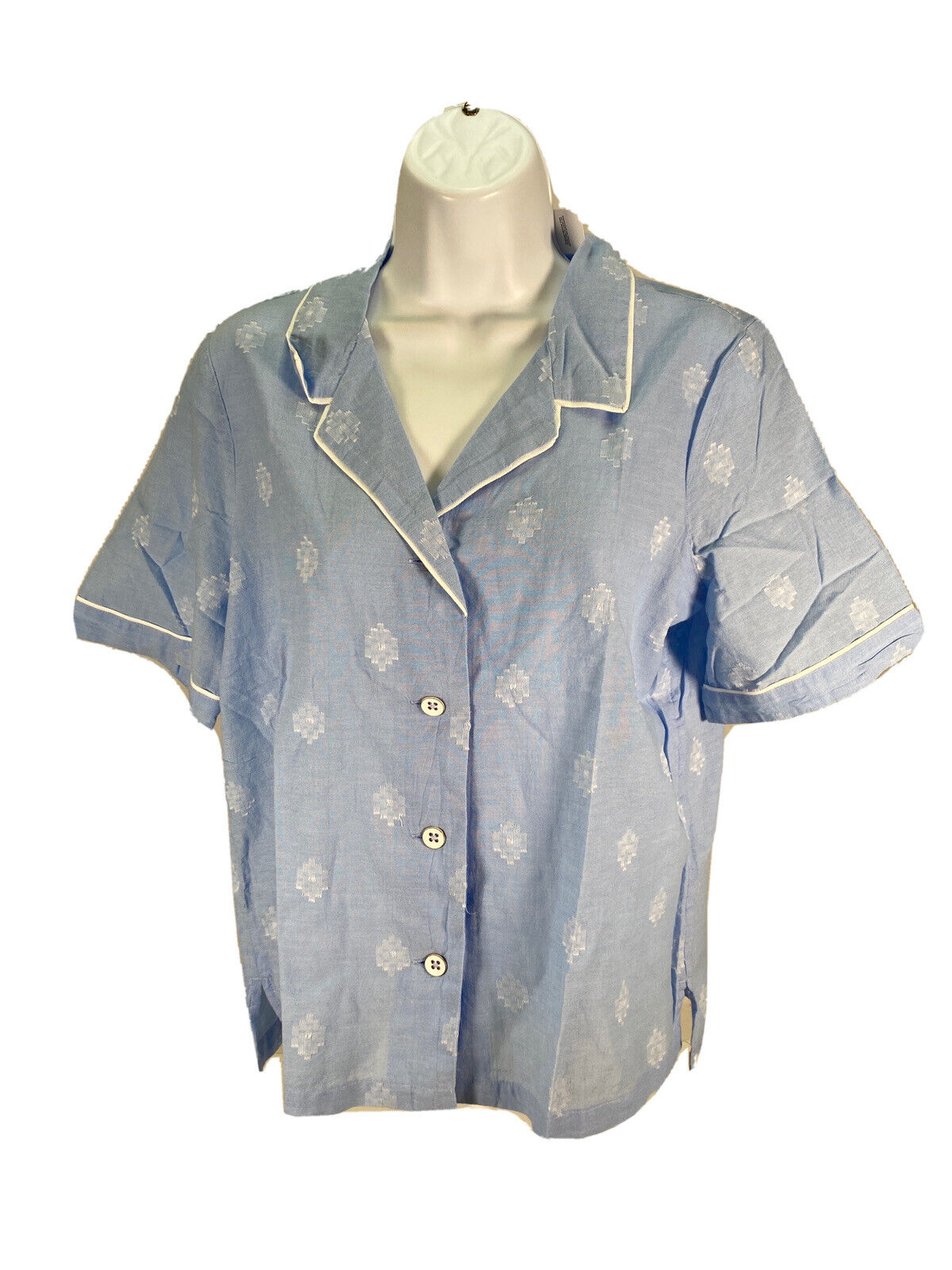 NEW Lou & Grey Women's Blue Short Sleeve Button Up Top Blouse Sz M