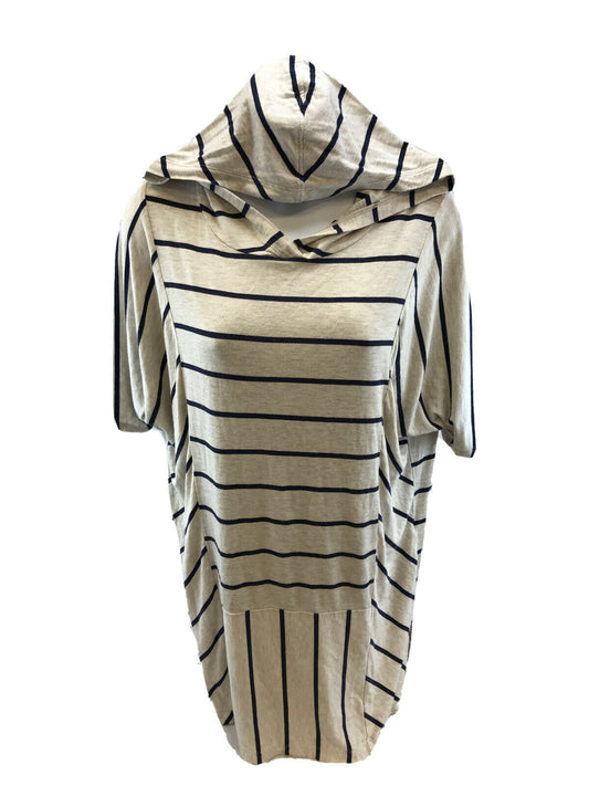 Zenergy by Chicos Túnica con capucha Courtney a rayas beige/azul para mujer Sz 0/S